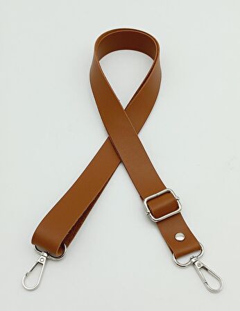 Suni Deri Ayarlı Çanta Sapı 120X2.4 Cm Taba Gümüş Metal