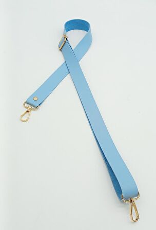 Suni Deri Ayarlı Çanta Sapı 120X2.4 Cm Bebe Mavi Light Gold Metal