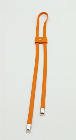 Turuncu Tek Kat Suni Deri Büzgü Gümüş Metalli