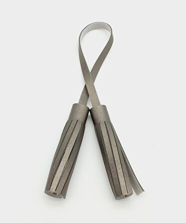 Suni Deri Parlak Gri İkili Düz Püskül