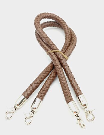 Kahverengi Örme Çanta Sapı Gümüş Metal