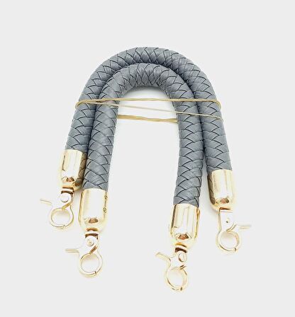Gri Kısa Örme Çanta Sapı Light Gold Metal