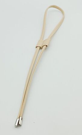 Krem Suni Deri Dikişli Büzgü Gümüş Metalli