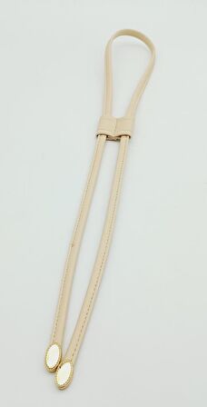 Krem Suni Deri Dikişli Büzgü Light Gold Metalli