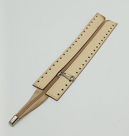 Krem Renk 28 Cm Derili Fermuar Gümüş Metalli
