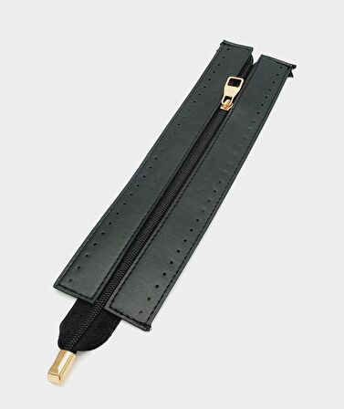 Siyah Renk 28 Cm Derili Fermuar Light Gold Metalli