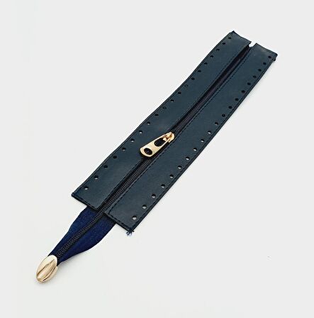 Lacivert Renk 28 Cm Derili Fermuar Light Gold Metalli