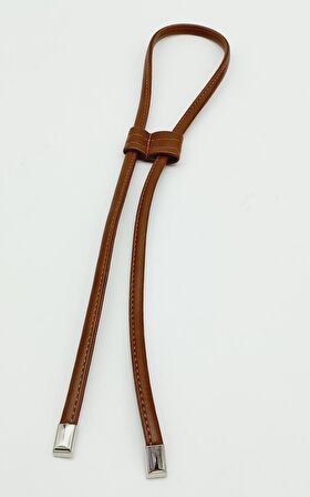 Taba Suni Deri Dikişli Büzgü Gümüş Metalli