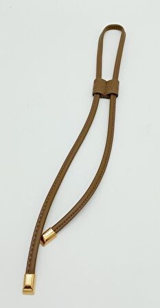 Vizon Suni Deri Dikişli Büzgü Light Gold Metalli