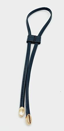 Lacivert Suni Deri Dikişli Büzgü Light Gold Metalli