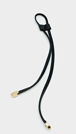 Siyah Suni Deri Dikişli Büzgü Light Gold Metalli