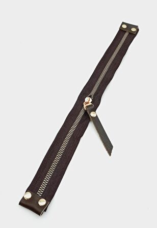 Stobu Gerçek Derili Kahverengi Fermuar Light Gold Metal