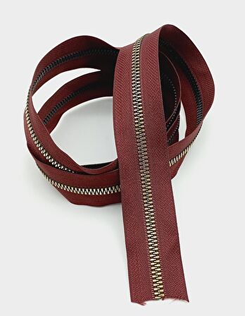 Ortası Gold Fermuar 100 Cm Bordo Renk