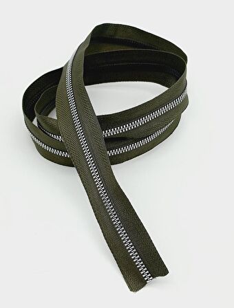 Ortası Gümüş Fermuar 100 Cm Haki Yeşil Renk