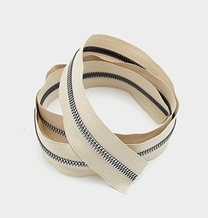 Ortası Gümüş Fermuar 100 Cm Bej Renk