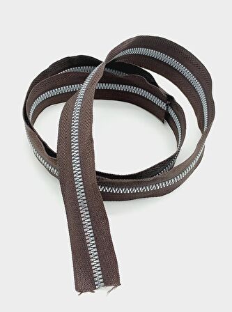 Ortası Gümüş Fermuar 100 Cm Kahverengi