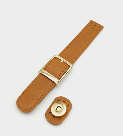 18x2,3 cm Taba Gerçek Deri Tokalı Dikişli Çift Kat Çanta Kapağı Light Gold Metalli