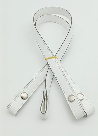 Çift Kat Dikişli Suni Deri Beyaz Çıtçıtlı Çanta Sapı 70 cm Gümüş Metalli