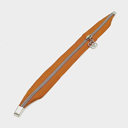 Taba Renk 35 Cm Stoplu Fermuar Gümüş Metal