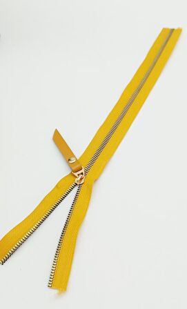 Gerçek Deri Başlıklı Hardal Fermuar 40 Cm Light Gold Metal