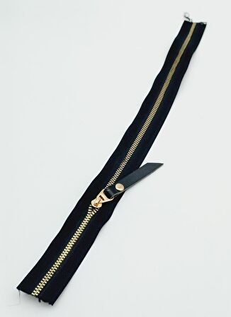 Gerçek Deri Başlıklı Siyah Fermuar 40 Cm Light Gold Metal
