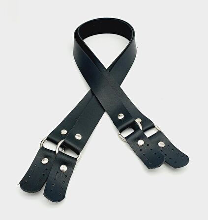 Haledört Model Siyah Tek Kat Kalın Suni Deri Çift Sap Gümüş Metalli