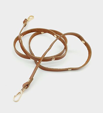 Gerçek Deri Troklu Spagetti Model Taba Light Gold Metal Çanta Sapı