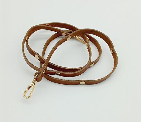 Gerçek Deri Troklu Spagetti Model Taba Light Gold Metal Çanta Sapı