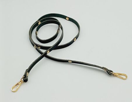 Gerçek Deri Troklu Spagetti Model Siyah Light Gold Metal Çanta Sapı