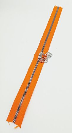 Çift Başlı Turuncu Fermuar Gümüş Metal 40 Cm