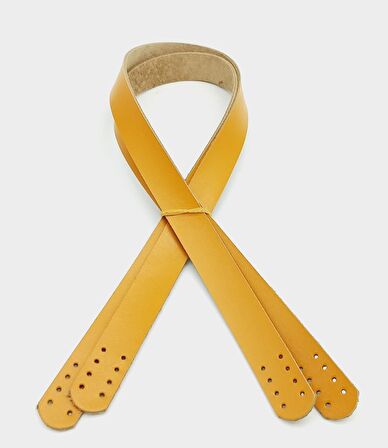 Hardal Renk Gerçek Deri 70X2.3 Cm Çift Sap