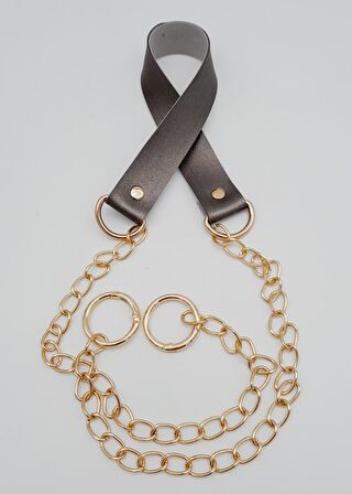 Tek Kat Suni Deri Parlak Gri Renk İnce Zincirli Sap Light Gold Metal
