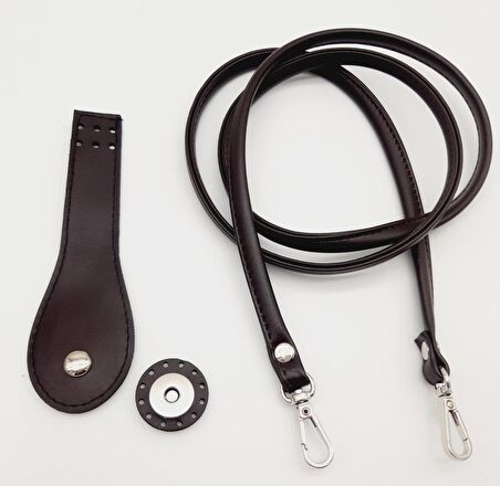 Suni Deri Cep Telefonu Seti Dikişli Kahverengi Gümüş Metalli