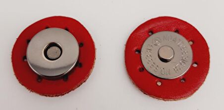 Gerçek Derili Mıknatıslı Çıtçıt Kırmızı Füme Metalli