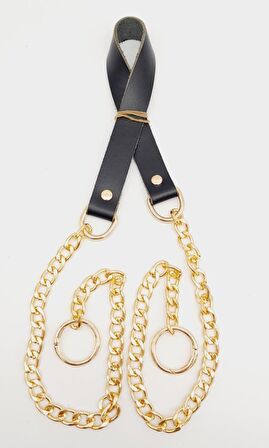 Tek Kat Gerçek Deri 2 cm Siyah Light Gold Zincirli Çanta Sapı
