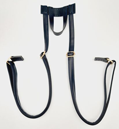 Suni Deri Lacivert Renk Sırt Çantası Sapı Light Gold Metalli