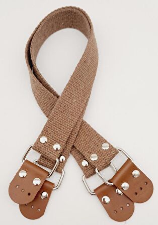 Pamuklu Kolon 57X3 Cm Derili Vizon Renk Çanta Sapı Gümüş Metalli