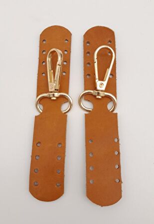 Gerçek Deri Kanatlı Kancalı Böce Açık Taba Light Gold Metalli