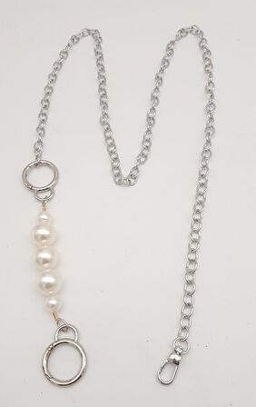 İncili Kulaklı Yaylı Halkalı 120 cm Çanta Zinciri Gümüş Renk