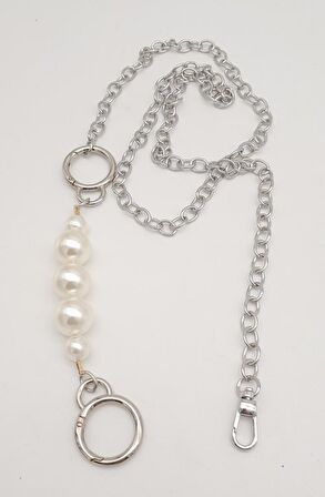 İncili Kulaklı Yaylı Halkalı 120 cm Çanta Zinciri Gümüş Renk