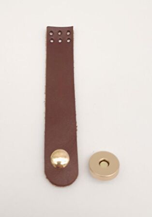 11x2 cm Kızıl Kahve Gerçek Deri Düz Çanta Kapağı Light Gold Metalli