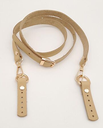 130X1,5 Cm Ham Doğal Gerçek Deri Light Gold Tokalı Çanta Sapı