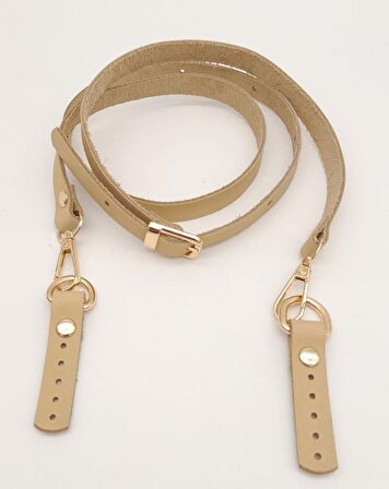 130X1,5 Cm Ham Doğal Gerçek Deri Light Gold Tokalı Çanta Sapı