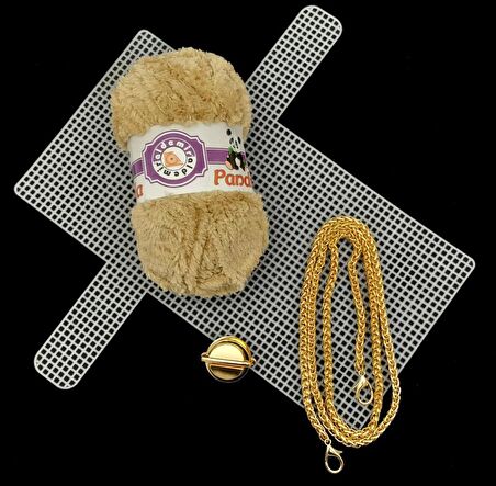 Kalın Örgü Zincir Panda Kürk İpli Çanta Seti Light Gold