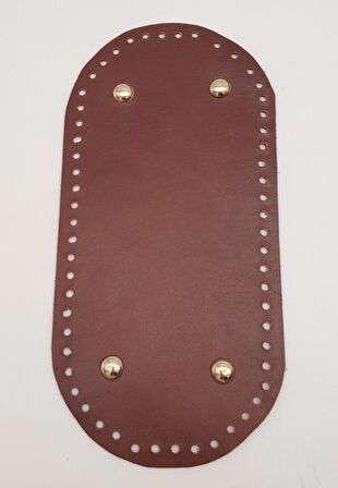 Gerçek Deri Kızıl Kahve 25X12 cm Oval Light Gold Metalli Çanta Tabanı