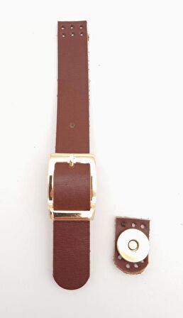 18x2 cm Kızıl Kahve Renk Gerçek Deri Tokalı Çanta Kapağı Light Gold Metalli