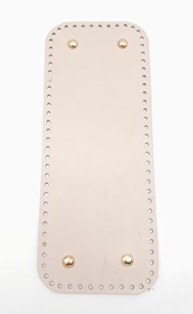 Gerçek Deri Bej 30X12 cm Dikdörtgen Light Gold Metalli Çanta Tabanı