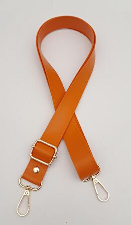 Suni Deri Ayarlı Çanta Sapı 120X2.4 Cm Turuncu Light Gold Metal
