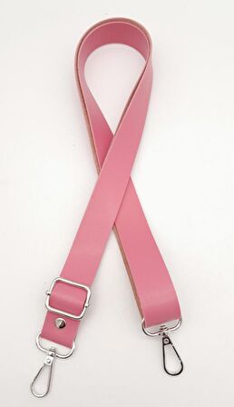 Suni Deri Ayarlı Çanta Sapı 120X2.4 Cm Fuşya Gümüş Metal