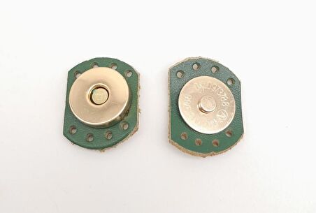 Yeşil Renk Gerçek Derili Oval Kenar Mıknatıslı Çıtçıt Light Gold Metalli